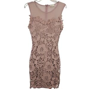Soieblu‎ Lace Overlay Dress Women Size S Mauve Pink Sleeveless Sheer Mesh Panel